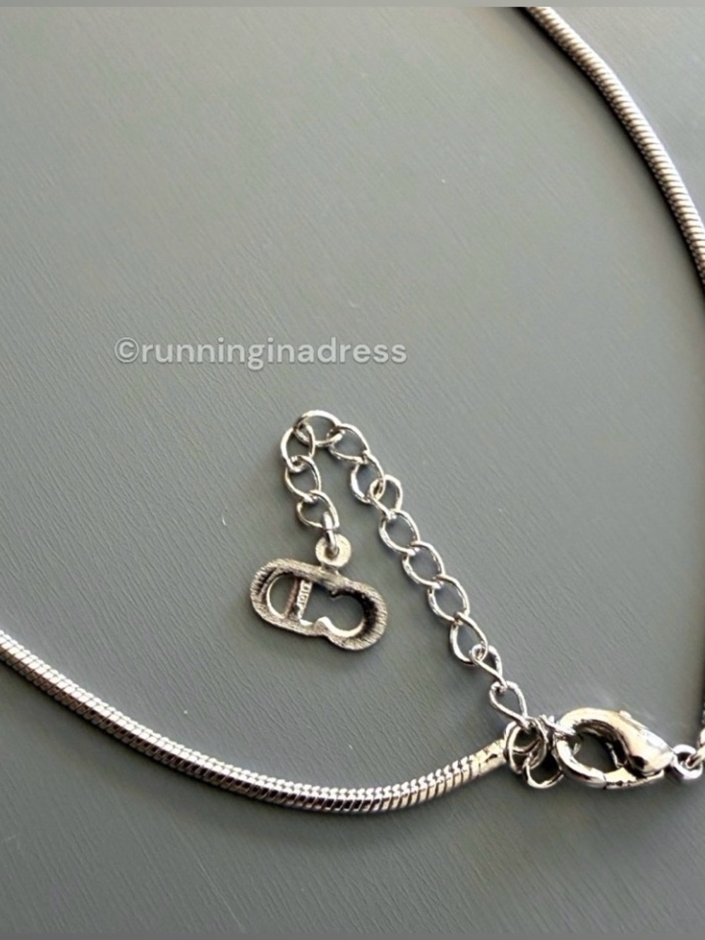 Christian Dior Vintage Heart Charm Snake Chain Necklace Silver CD Logo Y2K - Picture 10 of 12